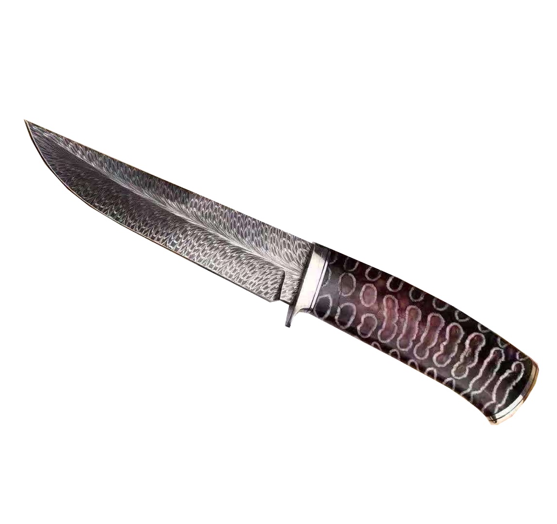 Damascus Feather Fixed Blade Knife