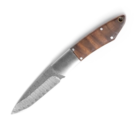Damascus rosewood handle fixed blade knife